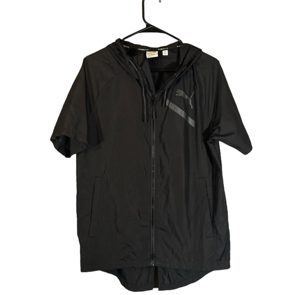 Puma Black Short Sleeve Netted Full Zip Lightweight Casual Jacket Men Sz S